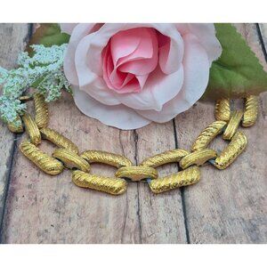 Vintage Textured Brushed Gold Tone Large Link Statement Bracelet 7.5"